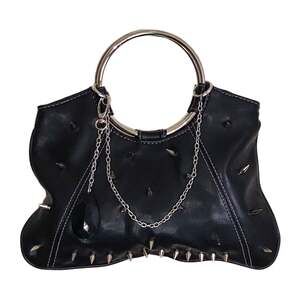 Custom Giannini Black Vegan Leather Spiked Handbag with Metal Ring Handle
